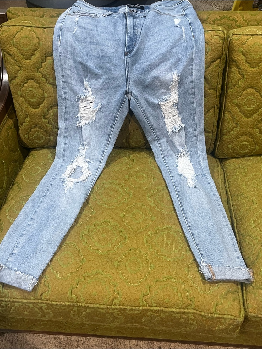 Judy Blue Light Blue Distressed Boyfriend Jeans